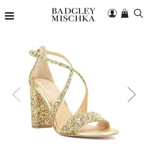 NWT Jewel Badgley Mischka Gold Glitter Block Heel Size 8.5